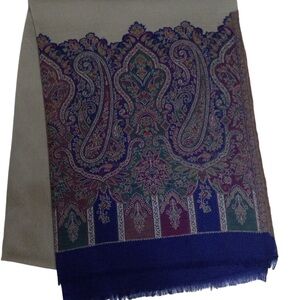 New Beige and Blue printed shawl- Silk-Cotton-Wool